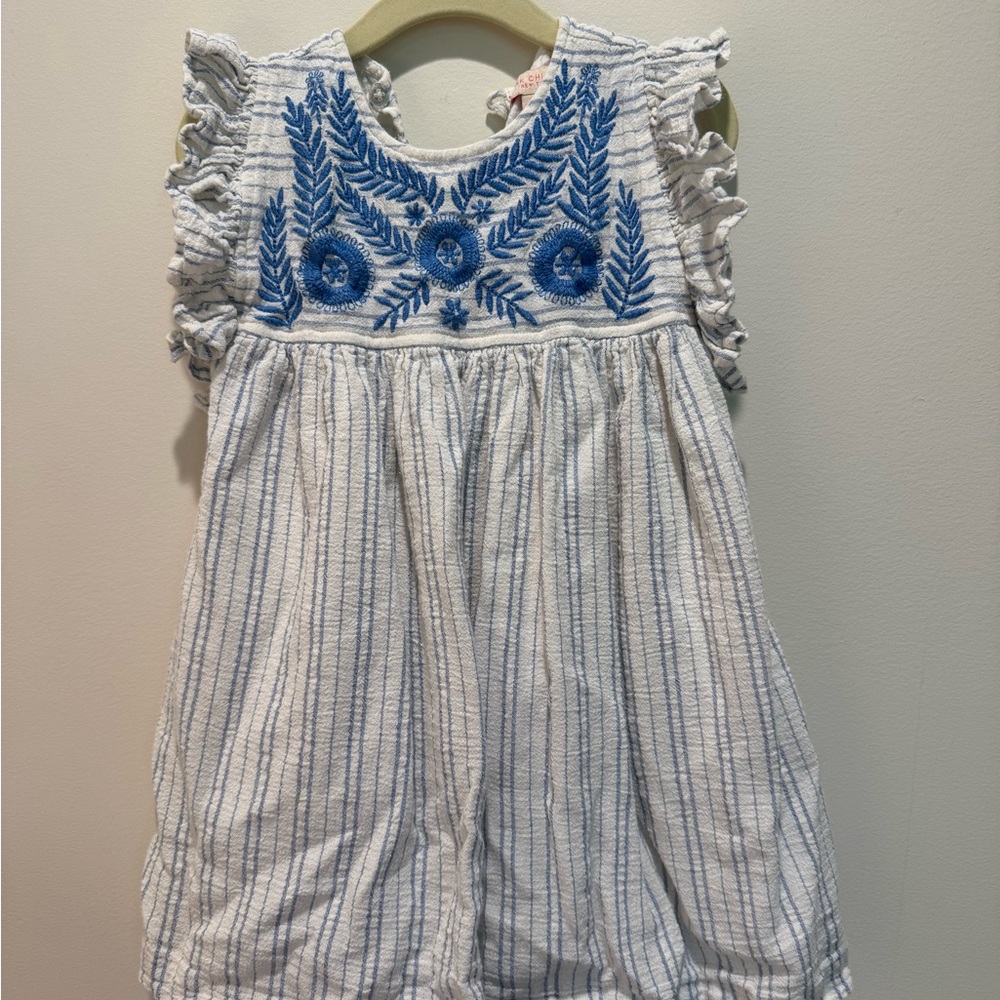 Pink Chicken White and Blue Ruffled Dress